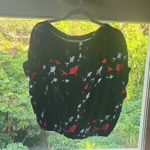 Black relaxed fit short sleeve blouse with crew neck and boxy style